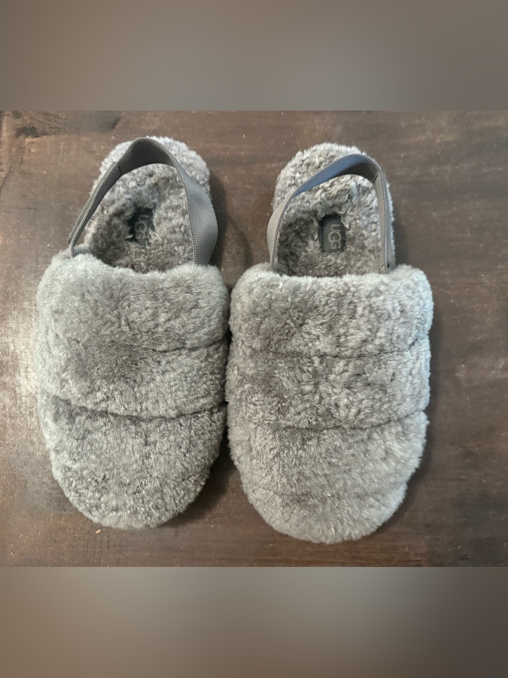 Women's Shoes UGG Brand Soft Super Fluff Slippers Logo Strap Grey